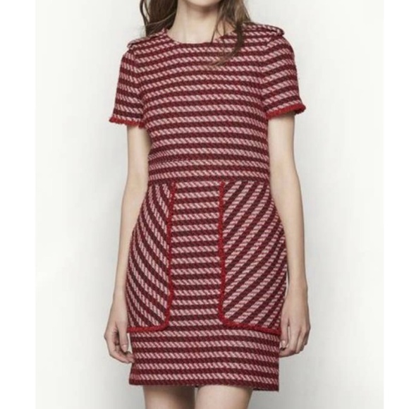 MAJE Red Striped Riola Tweed Dress size 1 or small - Picture 3 of 7